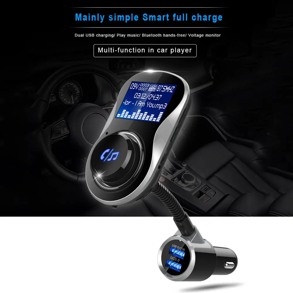 Bluetooth MP3-плеер BC26BQ 1,4 дюймов ЖК fm-передатчик беспроводной громкой связи с TF U диск двойной usb зарядка QC3.0