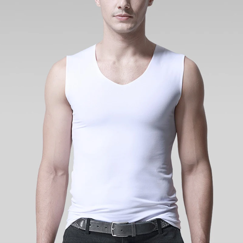 Ice Silk Seamless Men's Vest Loose Sleeveless Sport Bodysuit Plain Color Casual Summer Cotton Tank Undershirts 14