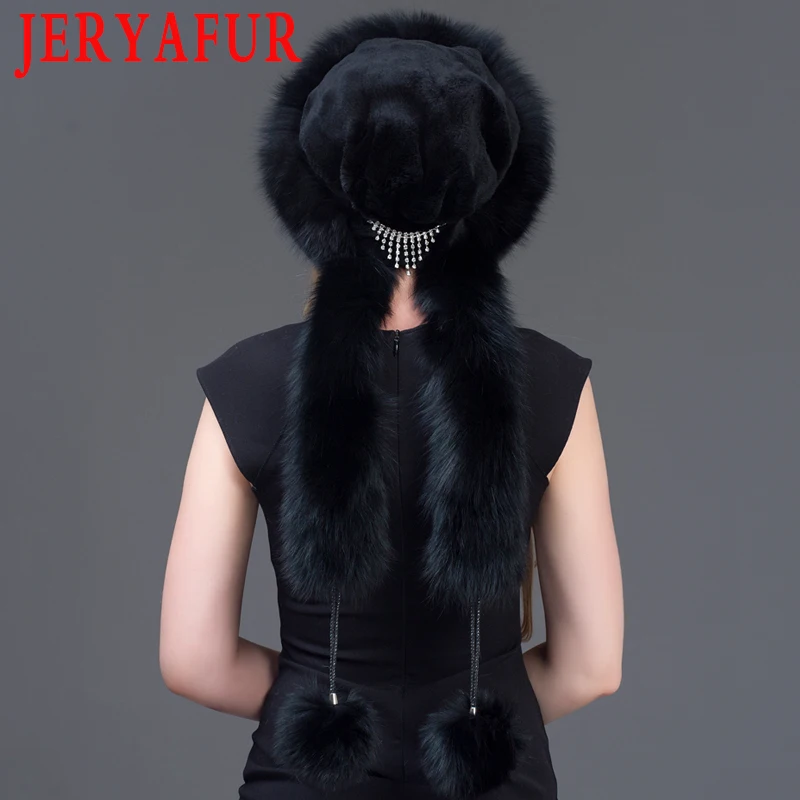 JERYAFUR/теплая женская зимняя шапка из натурального Лисьего меха; Лоскутная шапка из натуральной кожи; шапка-ушанка