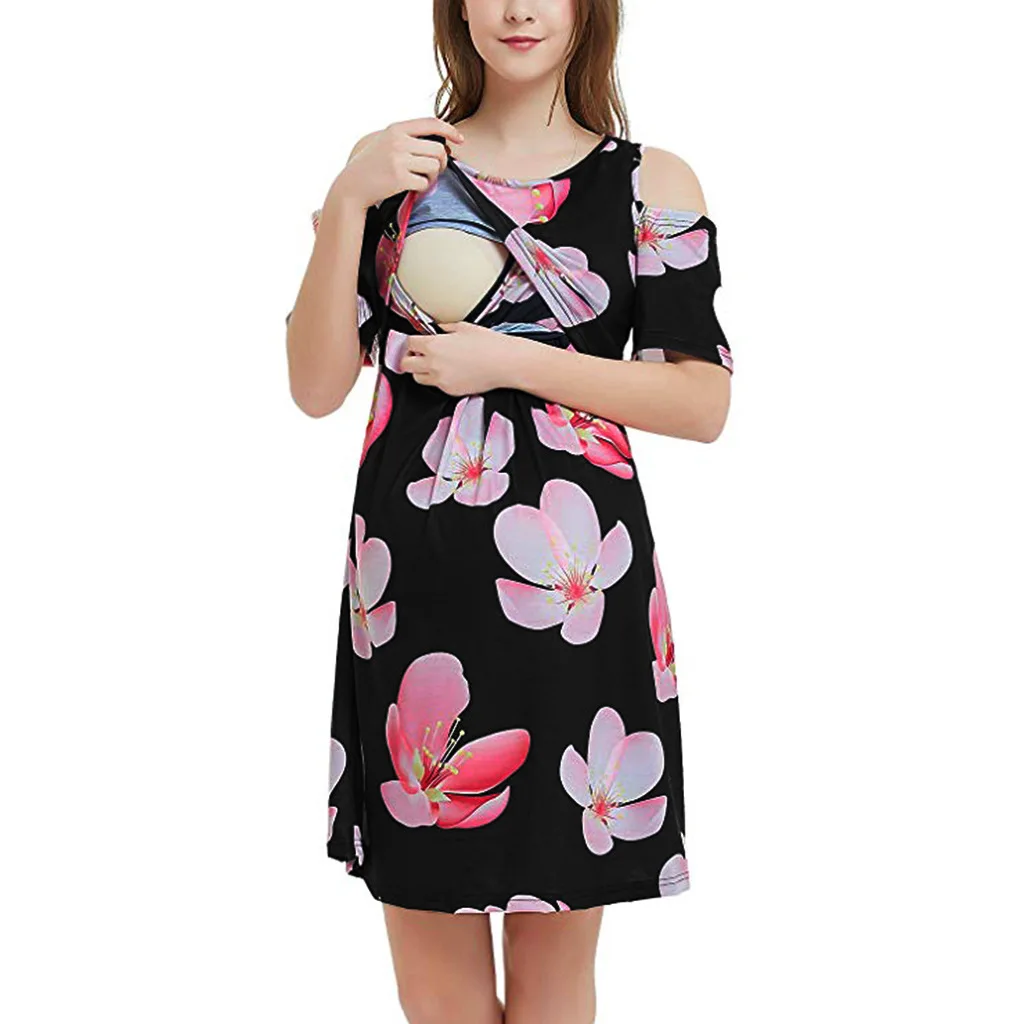 

Europe And America 2019 Summer New Style Nursing Dress-Style Printed Short Sleeve Maternity Clothes