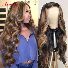 

Asimey Highlight Transparent Lace Frontal Body Wave Wig Human Hair Wigs P4/27 Colored Brazilian Remy 13X4X1 Preplucked For Women