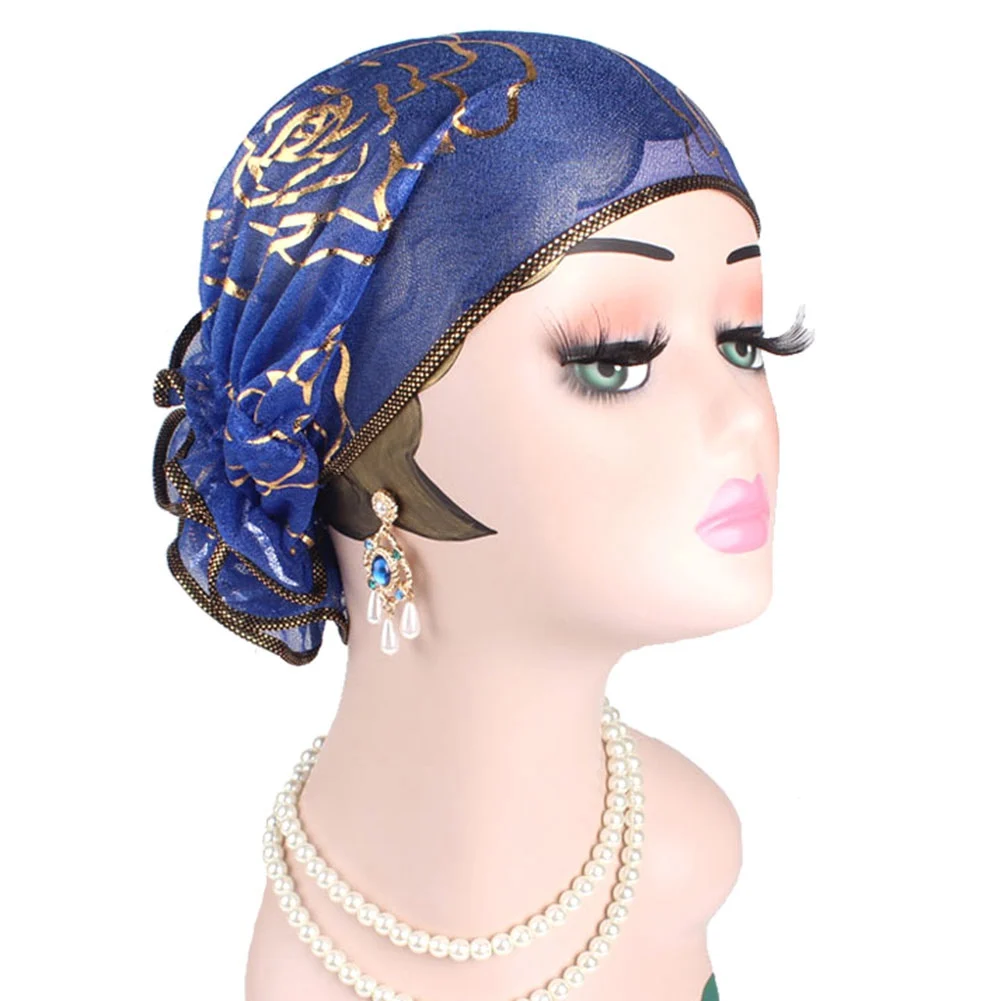 Muslim Fashion Women's Hijabs Headscarf Pile Heap Cap Women Able Caps Islamic Bronzing Flower Turban Hat