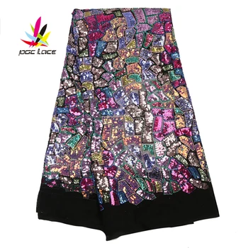 

New Design Glossy Sequins African Embroidered Lace Fabric 2020 High Quailty Nigerian Tulle French Mesh Lace For Dress AMY3150B