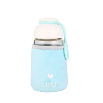 

320ML Heart Shape Print Glass Water Bottle Cute Cloth Cover Drinking Cup Eco-Friendly Letter Bottle Students Water Bottle
