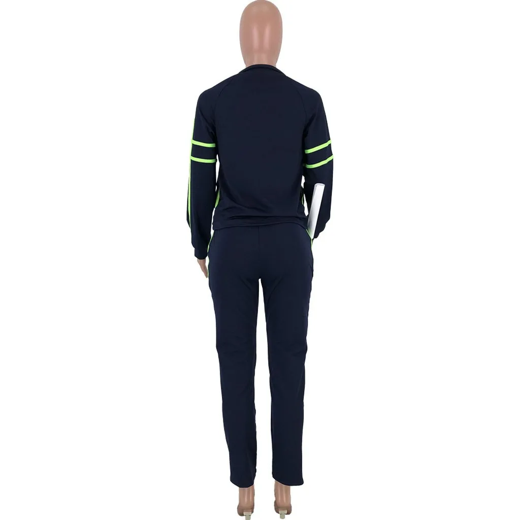 Winter Womens Stitching Color Sportswear 2 Piece Suit Exercise Long Sleeve Zipper Sweatshirt Tops Leggings Pants Casual Set#g4