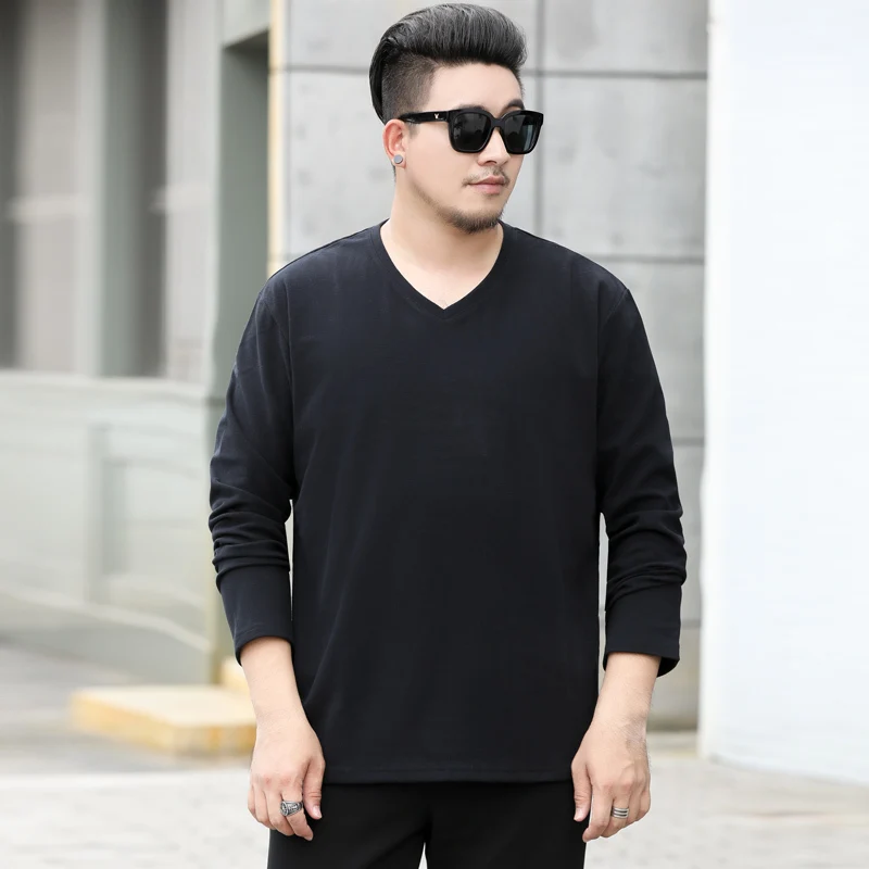 Новинка размера плюс 8XL 7XL 6XL 5XL Модная брендовая трендовая тонкая футболка с длинными рукавами Мужская футболка с v-образным вырезом повседневная мужская футболка - Цвет: black