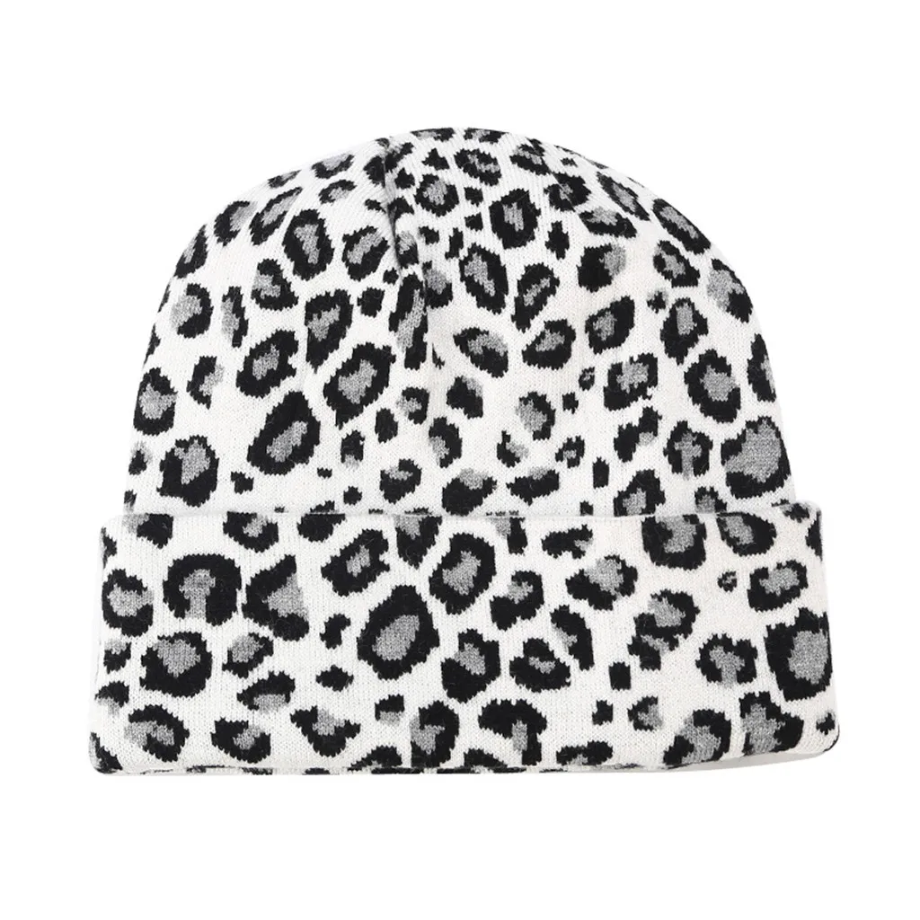 Women Leopard Trendy Warm Hat Oversized Chunky Baggy Stretchy Slouchy Skully High Quality Dropshipping Beanie Hairball Warm Cap