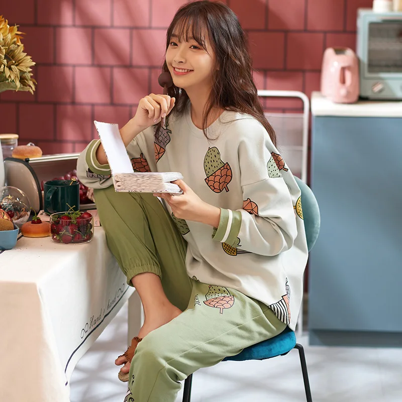 

C22284 Yali Position 2020 Spring 6535 Fabric WOMEN'S Long Sleeve Pajamas Homewear Set