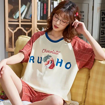 

Beige Nightwear Sleep Set Intimate Lingerie Print Flower Home Clothing Women Pajamas Suit Cotton Sleepwear Pyjamas Nightgown