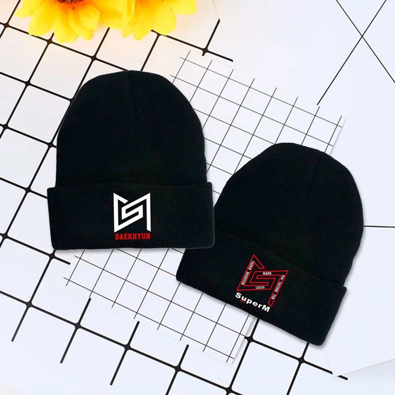 Осень зима мужская женская мода KPOP Super M Fans Hat djustable Skullies& Beanies