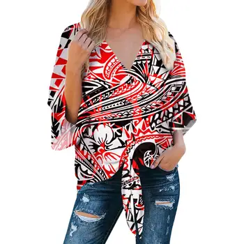 

Hot Sale Polynesian Traditional Tribal style Print Women Plus Size Shirts Fashion Custom Shirts Soft Ladies Chiffon Shirts