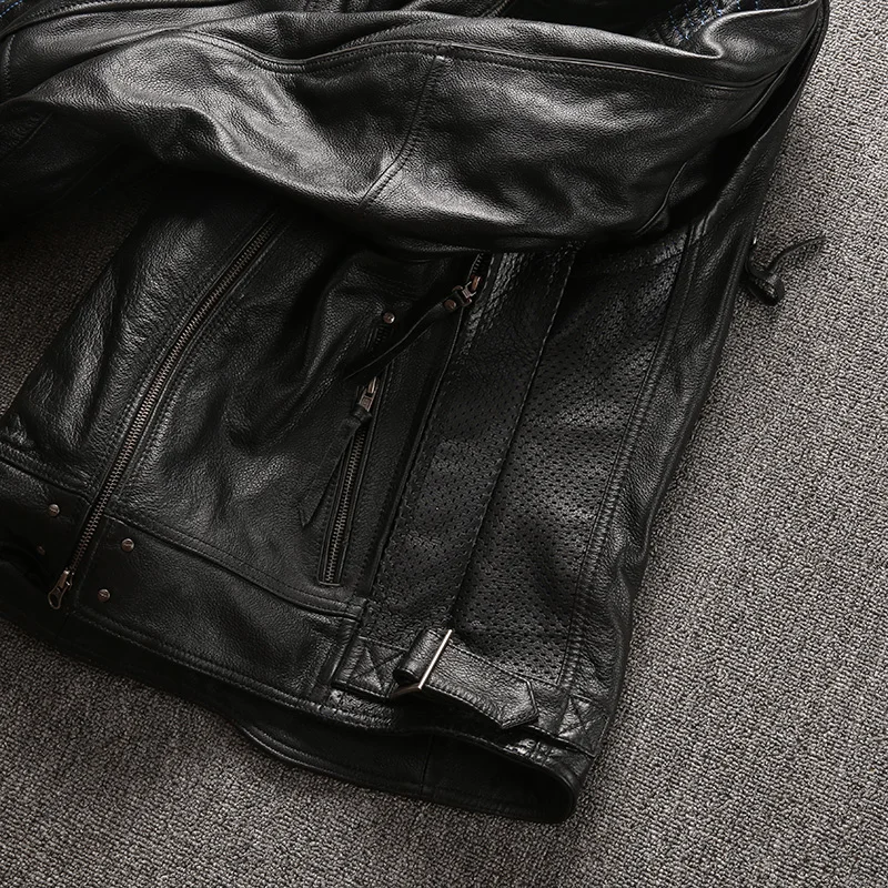 Promotion HA115 Read Description ! BIG size super quality men's genuine cow leather coat cowhide leather rider jacket