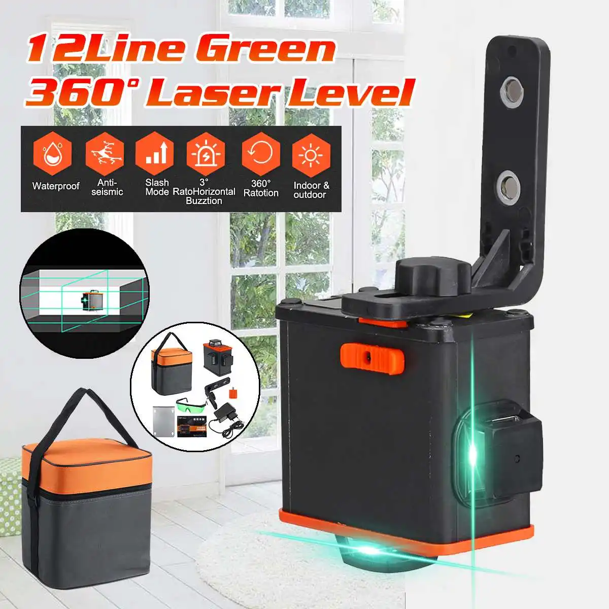 

12 Line Laser Level 360 Degree Self-Leveling Horizontal&Vertical Green Laser Level Upper Wall Bracket Laser Line Measuring Tools