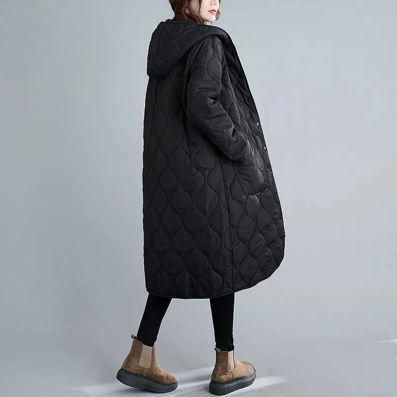 Warm Loose Hooded Parkas Coat Female New Autumn Winter Women Vintage Green Cotton Coat Mid-Length Thick Cotton-Padded Jacket