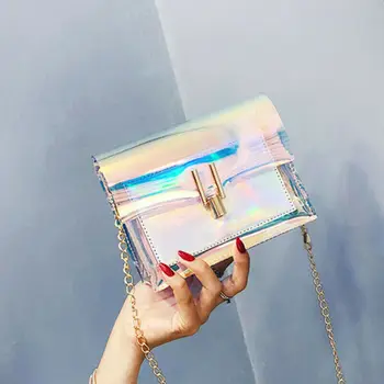

Holographic Women Handbags Laser Messenger Bags Chain Bag Shoulder Bag Clear Transparent Crossbody Bags Purse Flap