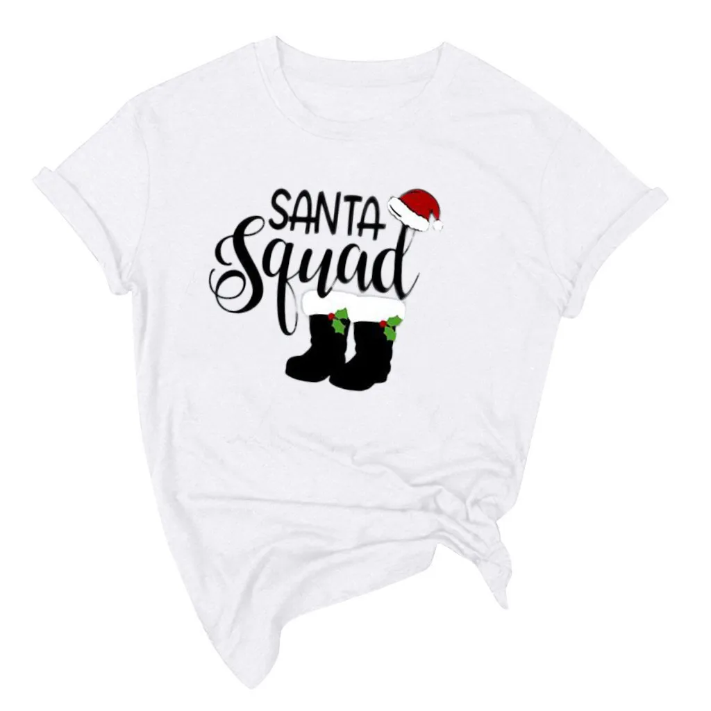Модная Рождественская футболка, женские летние топы, топы с коротким рукавом, Женская рождественская Футболка с принтом Санты, женская футболка Gh4 - Цвет: C-White