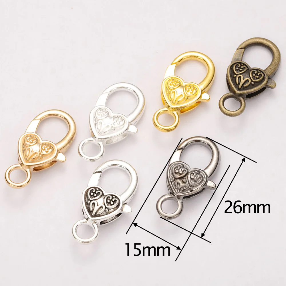 10pcs/lot 26x15MM Lobster Clasp Hooks Heart Keychain Clasps Bracelet Chain Accessory for Jewelry Making Components DIY stainless steel clasps jewelry making tools