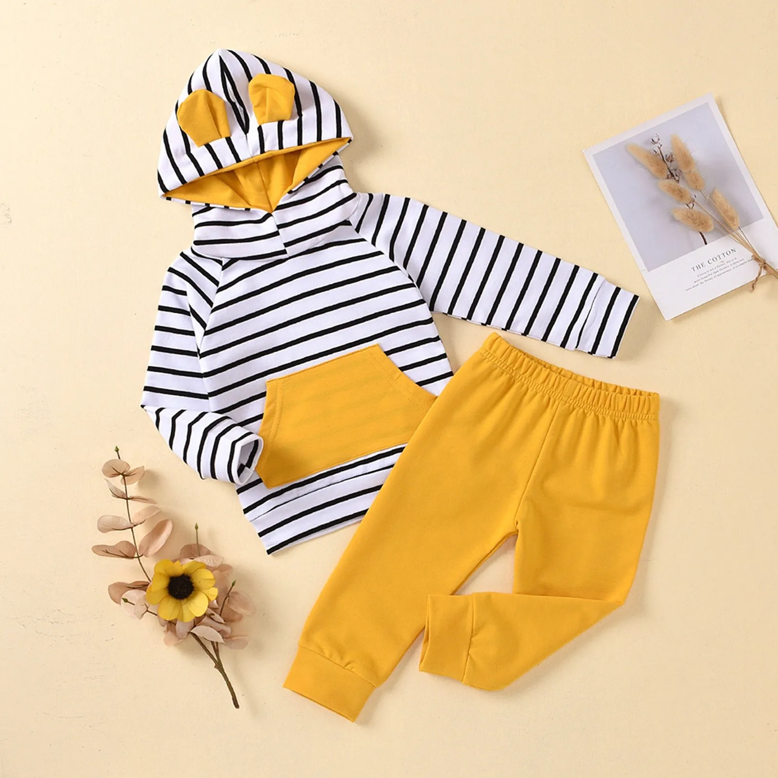 

Toddler baby suit Toddler Infant Baby Clothes Striped Long Sleeve Hoodie Tops Sweatsuit Pants Set Striped patchwork T-shirt Y4