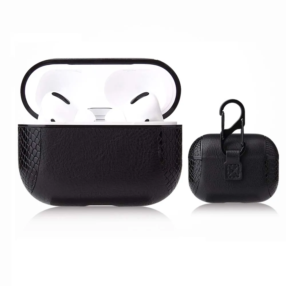 A-Black JINSERTA роскошный из искусственной кожи чехол для Airpods Pro змеиная кожа Bluetooth Беспроводные наушники с брелком для Airpods - Цвет: A-Black