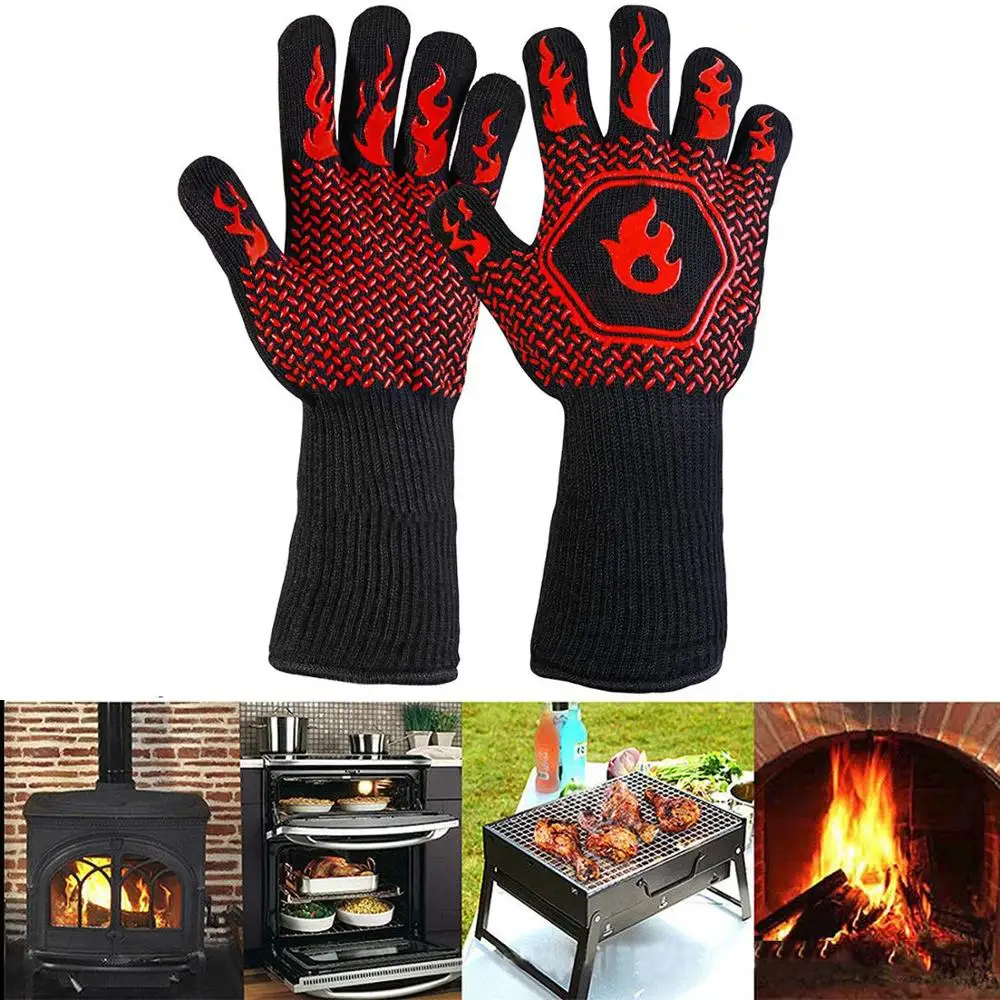 Barbecue anti-scald gloves Heat Glove Resistant BBQ Oven Gloves Kitchen Fireproof Gloves Anti-slip for Baking Cooking