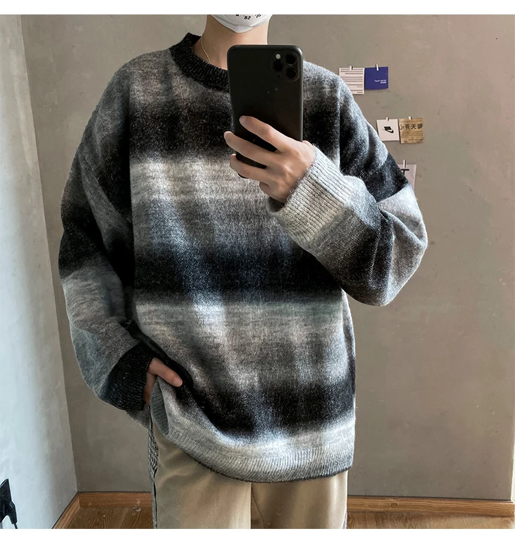 Зимний мужской свитер, теплый модный контрастный цвет, повседневный вязаный пуловер, мужской свитер, одежда, уличная одежда, свободные