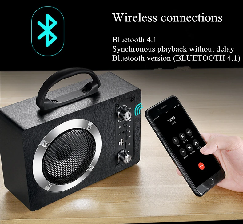 Портативный деревянный Bluetooth динамик 20 Вт Высокая мощность открытый беспроводной динамик поддержка микрофон Aux TF карта U диск FM радио