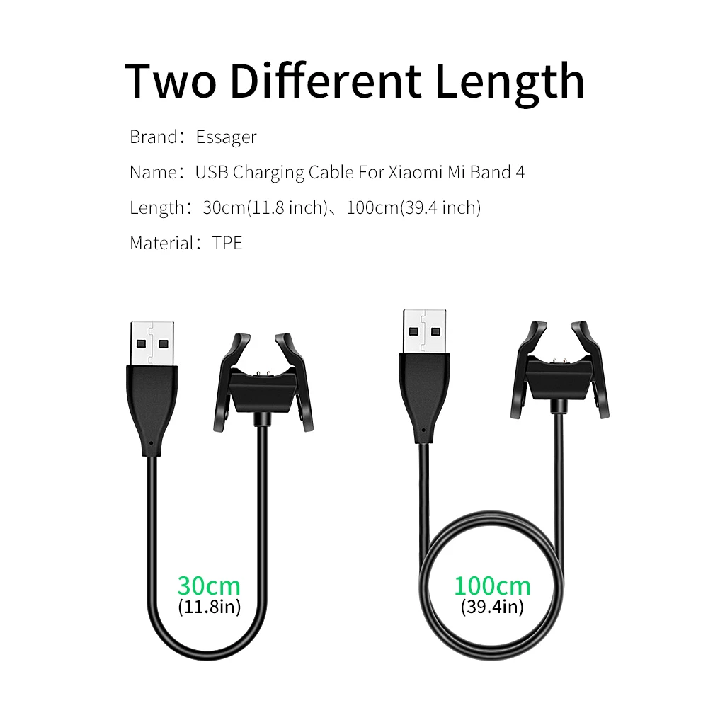 Зарядное устройство Essager USB для Xiaomi Mi Band 4 док станция с зажимом кабель быстрой