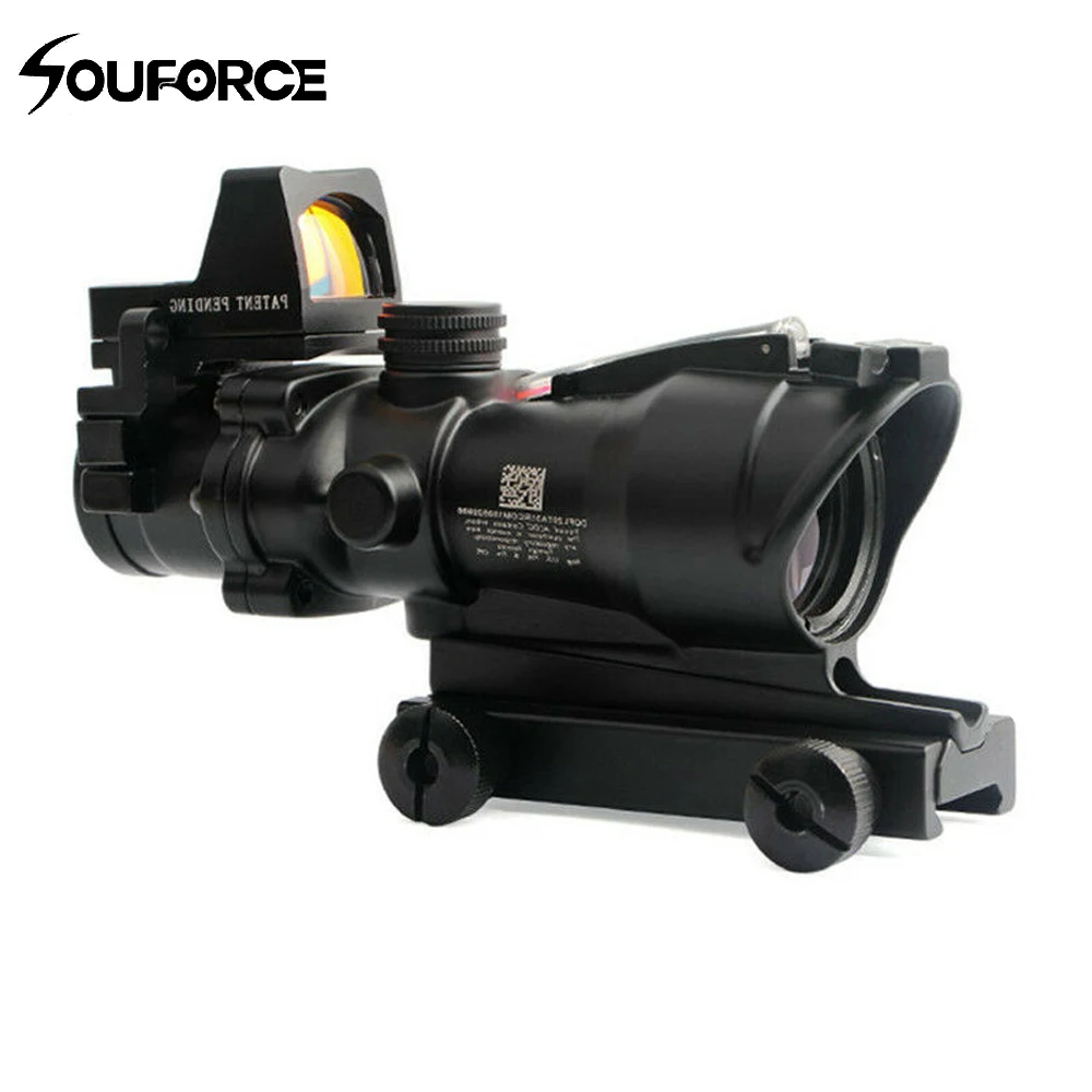 

Tactical Scope Optic Sight Green Red Fiber ACOG 4X32 with RMR Red Dot Illuminated For Hunting Rifle Airsoft Shooting