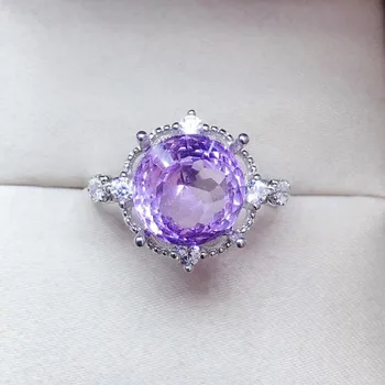 

Per jewelry Natural real amethyst round big ring Free shipping 10*10mm 3.5ct gemstone 925 sterling silver Fine jewelry Q2042213