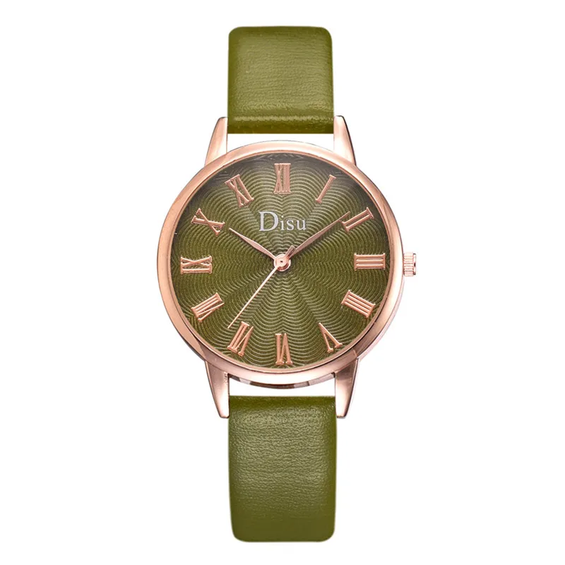 

Hot sale Luxury Brand simple design Rome dial Ladies Quartz Wrist Watch green Simple Retro Leather Watches Female Clock Hours
