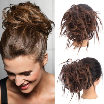

MUMUPI Synthetic Messy Chignon Donut Gary Brown Color 45g Hair Bun Pad Elastic Hair Rope Rubber Band Hair Extensions