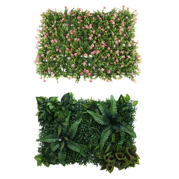 

2Pcs Artificial Meadow Artificial Grass Wall Panel for Wedding or Home Decorations 60X40Cm - Pink Eucalyptus & Long Leaf Mixed P