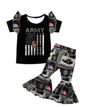 

Hot selling boutique short sleeve army girl wholesale kids wearing clothing