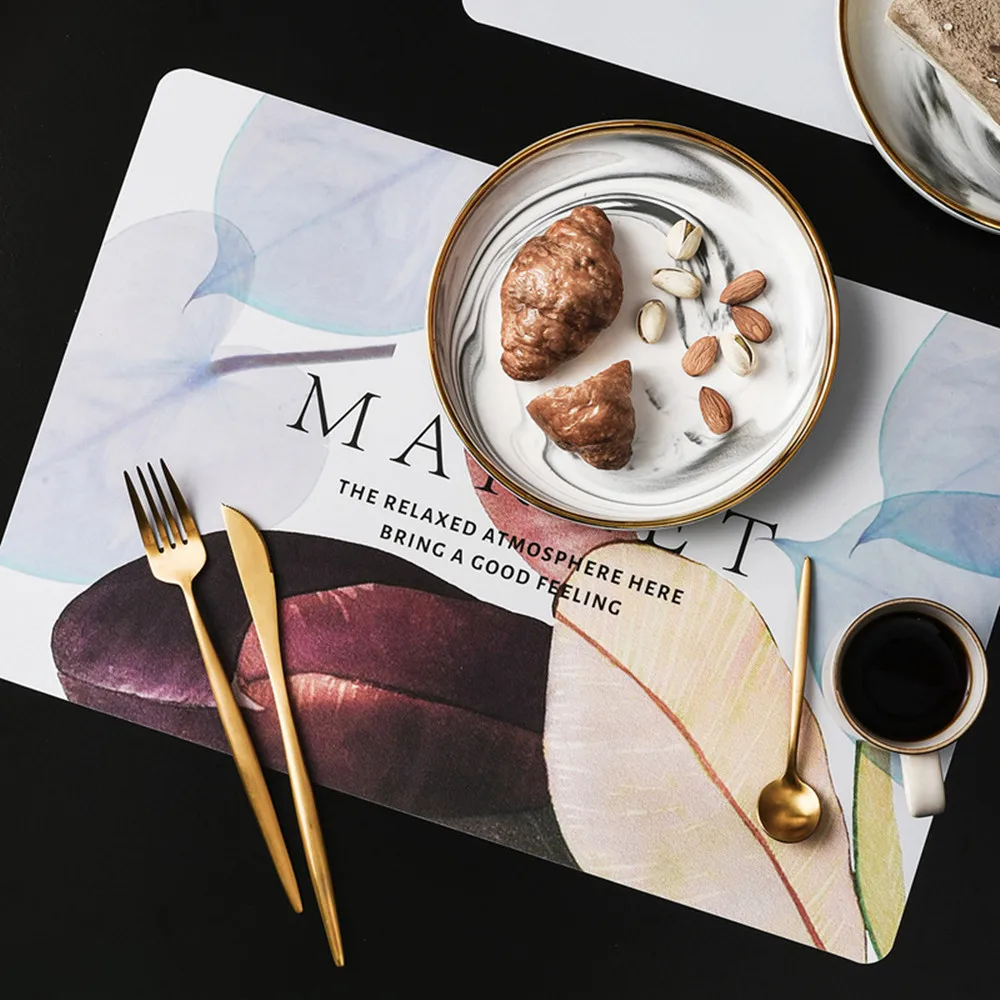 

Washable Oil-proof Placemat Kitchen Heat Resistant Dishware Pot Mat Nordic Wear-resistant Waterproof Printing Plastic Table Mat