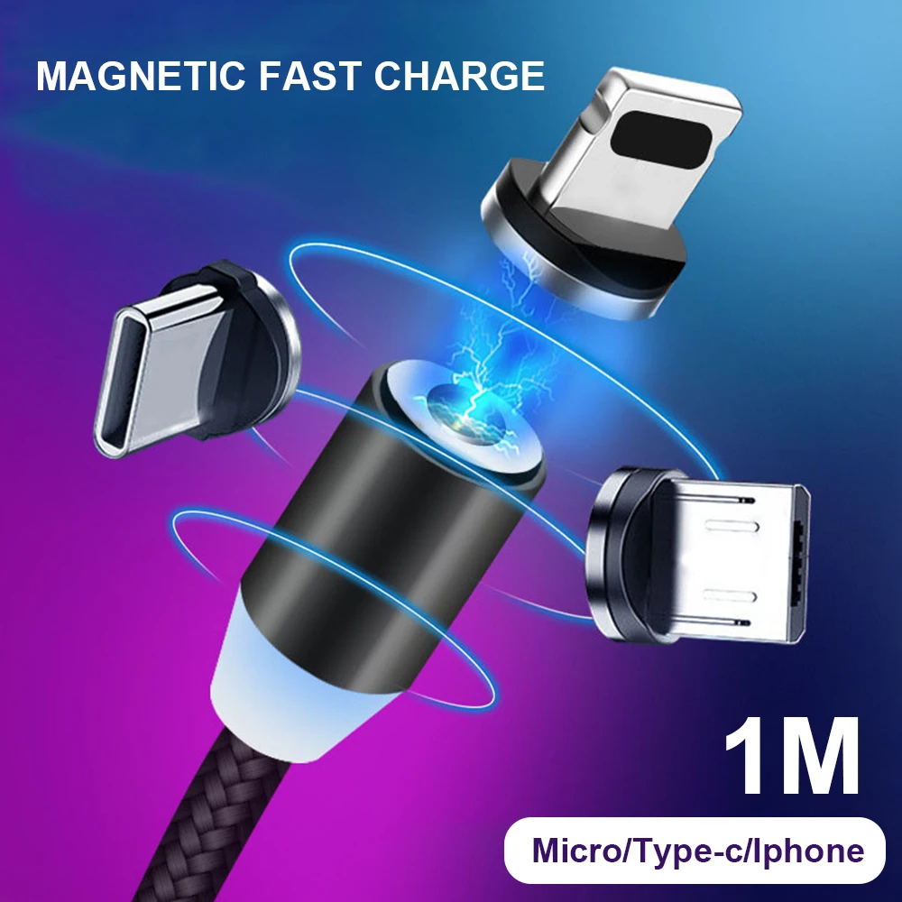 

1M Magnetic Cable LED Micro USB Type C Magnetic USB Charging Cable For iPhone X 7 8 XS Max XR Huawei Samsung Xiaomi