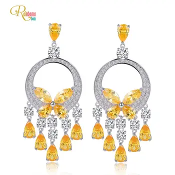 

Rainbamabom 925 Solid Sterling Silver Emerald Created Moissanite Diamonds Gemstone Wedding Engagement Fine Jewelry Earrings