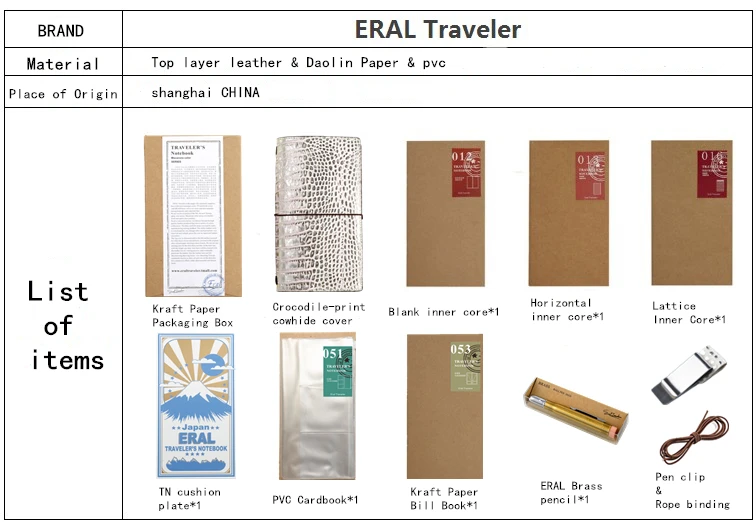 Блокнот ERAL traveler's из кожи с узором «крокодиловая кожа». Средний размер и маленький размер. Личный планнер bullet journal sketchb