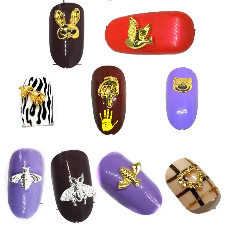 

100Pcs Gold Bling Flower for 3D Nail Art Decorations Charm Bird Rose Nail Accessoires Alloy Mix Manicure Animals Nailart Supply