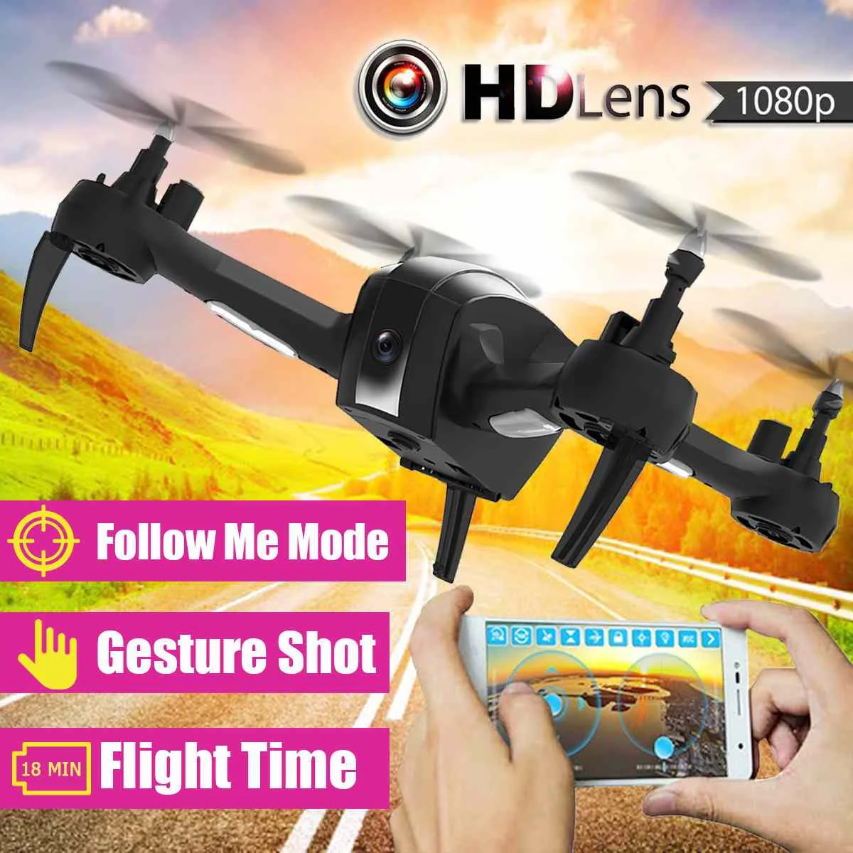 Радиоуправляемые вертолеты 200 Вт пикселей 1080P HD WiFi камера видео жестовая съемка Интеллектуальная блокировка режим следования за мной Радиоуправляемый Дрон для игрушек в подарок