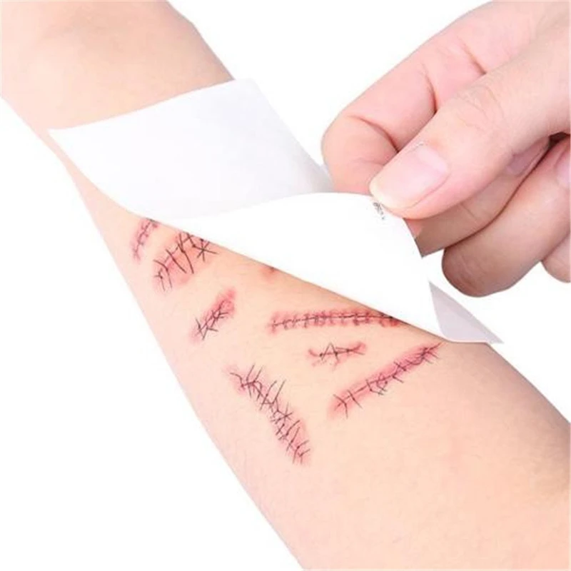 Halloween Party Zombie Scars Tattoos with Fake Scab Bloody Makeup Props Wound Scary Blood Injury Sticker Decoration | Красота и