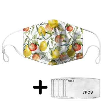 

Dust Mouth Mask Lemon Pattern Unisex Washable Face Mask With 7pcs PM2.5 Filter Paper Breathable Outdoor Used Mascara Facial