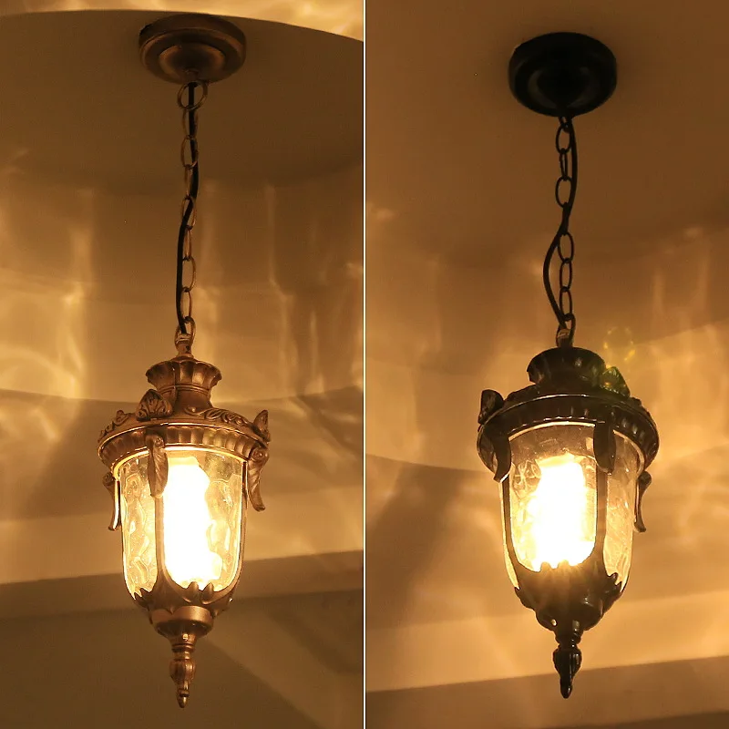 빈티지 유리 샹들리에 공 야외 펜던트 램프 발코니 포도 방수 알루미늄 E27 전구 정원 매달려 램프 로프트