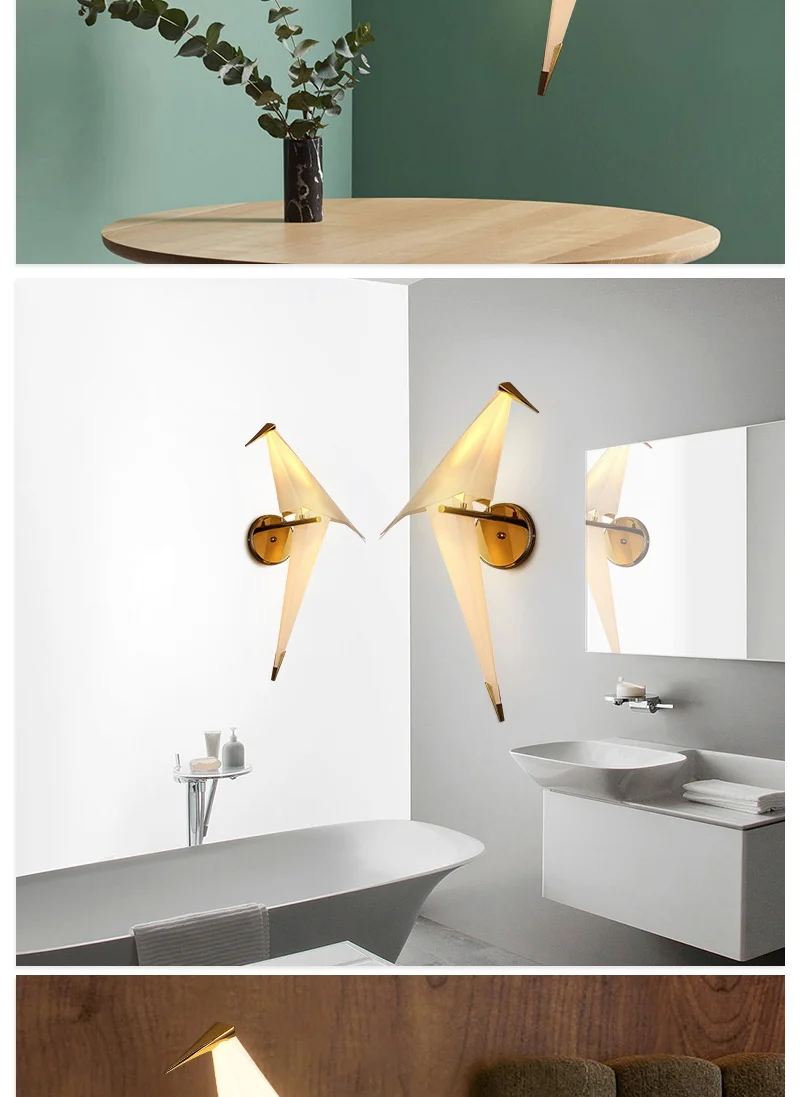 ABAY светодиодный настенный светильник для птиц, оригинальная прикроватная лампа, оригами, бумажный журавль, настенный светильник для лофт, спальни, фойе, столовой