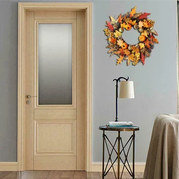 

1pc Thanksgiving Wreath Autumn Maple Leaf Pumpkin Berry Door Wreath Thanksgiving Halloween Home Decors