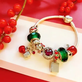 

high quality 1:1 100% 925 pure silver turquoise red pearl piglet apple design freight bracelet free