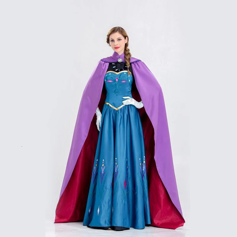 Костюм принцессы Анны из мультфильма «Холодное сердце» для костюмированной вечеринки; костюм королевы Снежной Королевы Эльзы; платье для взрослых на Хэллоуин; плащ для девочек; Disfraz Mujer