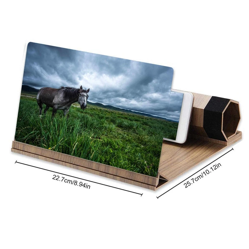 12 inch Hd Screen Magnifier Solid Wood Grain Foldable Mobile Phone Screen Suitable for Watching Movie Videos on All Smartphones