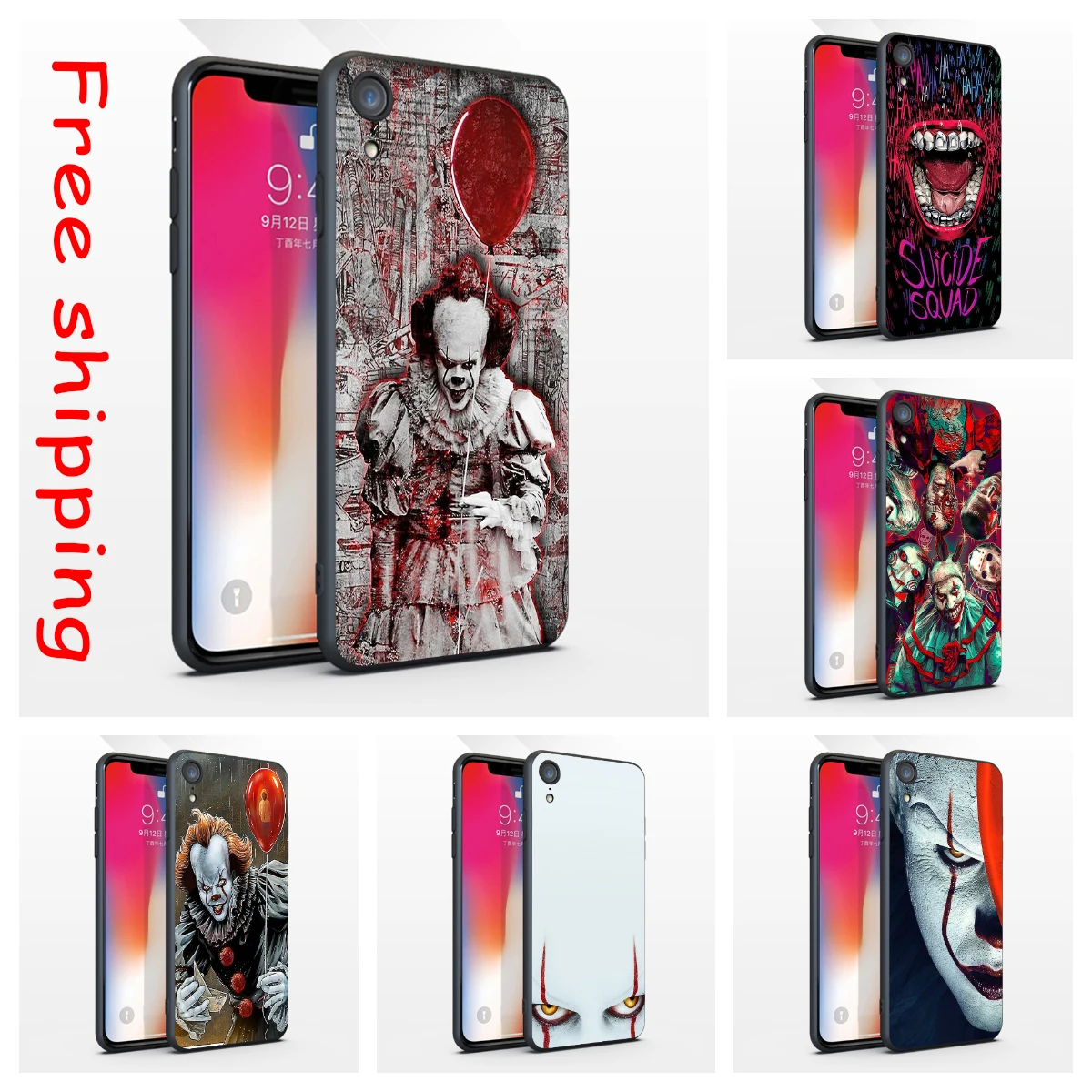 Scary Clown Phone Case Classic game simple Fashion New Silicone Black Sotf TPU Cover for iPhone 5s 5 6s 6 7 8plus X XS XR XSMax