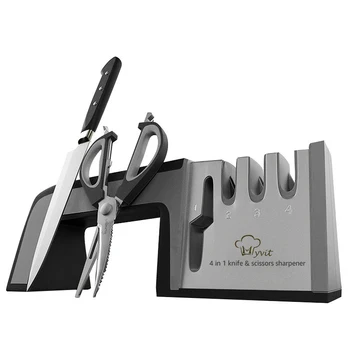 

4 in 1 Diamond Coated&Fine Knife Sharpener Rod Knife Shears and Scissors Sharpening Stone Kitchen Tools Stainless Steel Blades