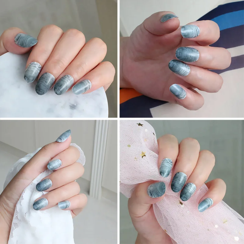 24Pcs/Set Fake Nail Tips Marble Lines Oval Type Manicure Decor YUF99 | Красота и здоровье